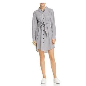 Sanctuary | Black and White Striped Tie Front Button Up Shirt Dress, Size L